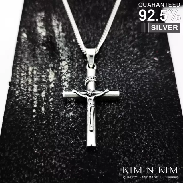 925 Silver Cross Pendant Thick Heavy Crucifix Jesus ✔️Free Engraving ✔️Quality