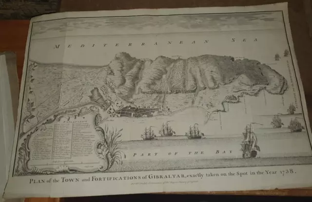 1738 Plan Of Town & Fortifications Of Gibraltar From Rapins History Of England *