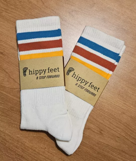 hippy feet  A Step Forward - 2 Pairs Classic 3 Stripe Crew Socks Tropics - Large