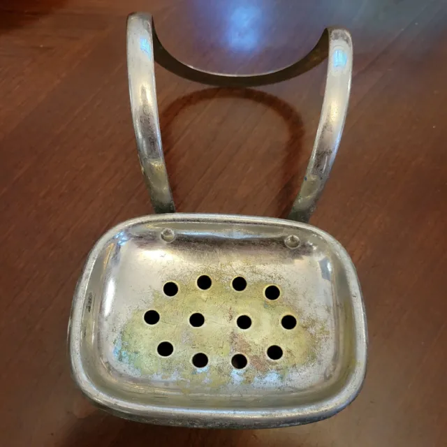 Antique Vintage Deco Chrome Brass Metal Tub Slip Hanging Soap Dish Bowl Fixture