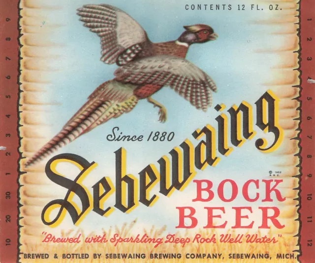 1952 Sebewain Bock Vintage Beer Label Sebewaing Brewing Co Sebewaing Michigan