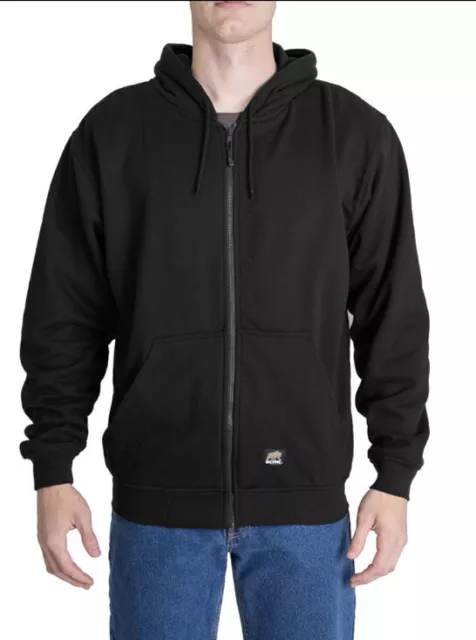 Berne Men's XL Thermal Lined Hoodie Full Zip Sweatshirt SZ101 Pockets Black