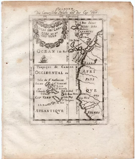 1719 Mallet Map Isles des Canaries Cap Verd, Canary Islands, Cape Verde, Madeira