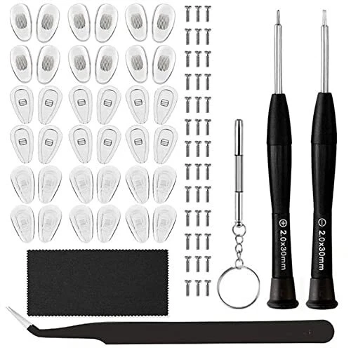 18 pares de almohadillas para nariz de anteojos, kit de reparación de anteojos con destornilladores, nariz