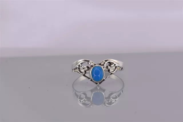 Sterling Silver Oval Blue Enamel Scrolled Lacy Chevron Band Ring 925 Sz: 7.5