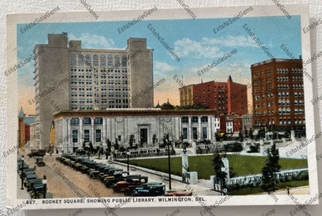 vintage postcard Wilmington Delaware Rodney Square Public Library