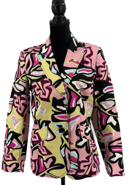 Focus Lifestyle Cotton Blend Abstract Women’s Pink Multi Blazer Size 10