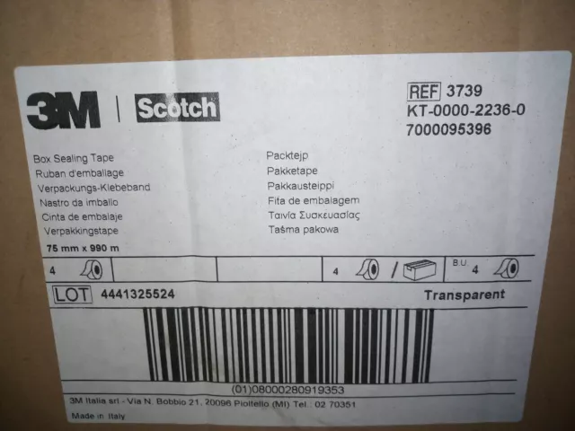LOT DE 4 Ruban adhésif machine polypropylène Scotch ®  3M 3739 - 75 mm x 990 m 3
