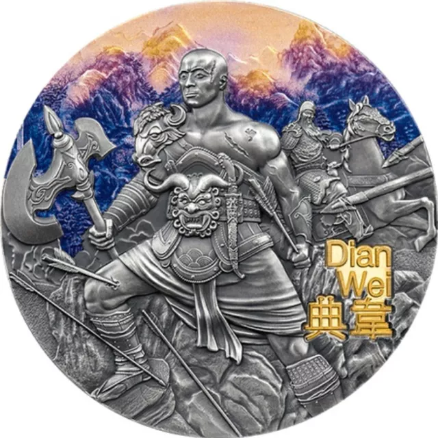 2021 $5 Niue Warriors Of Ancient China DIAN WEI Antique Finish 3 Oz Silver Coin.