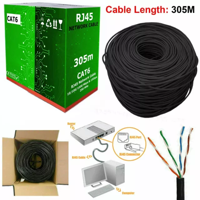 Cable LAN exterior 305M RJ45 Cat6E red Ethernet UTP 4 pares caja de carrete rodante ADSL