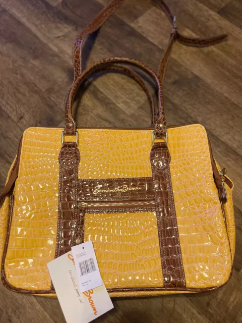 Samantha Brown  Travel Bag Croc Embossed Yellow & Brown Carry On 3