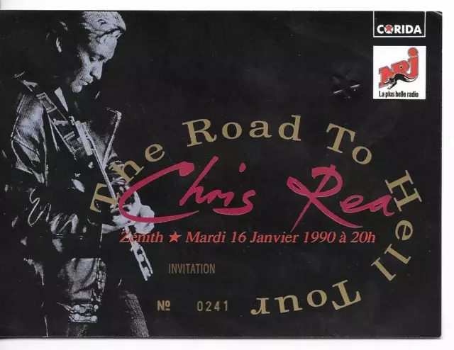 Rare / Ticket Billet Concert - Chris Rea : A Paris 1990 + Carton Invitation