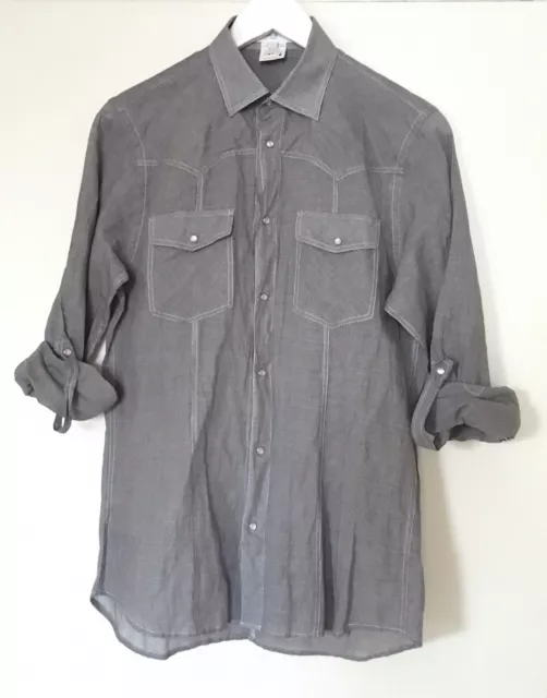 Camisa de algodón Paul & Joe negra gris a cuadros con botones a presión occidental pequeña 36