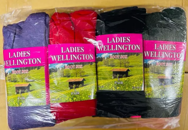 12 Pairs Ladies Plain Wellington Welly Boot Socks Women Walking Hiking Thermal