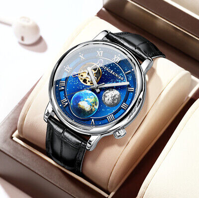 Mechanical Watch Automatic Leather Waterproof Men's Watch Luminous Earth Starry