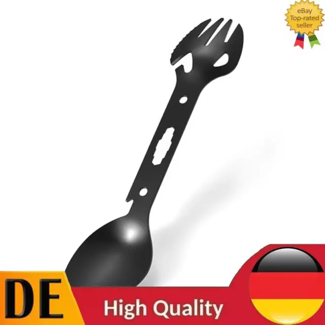 Multifunctional Stainless Steel Spork Fork Spoon Wrench for Picnic (Black)