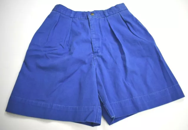 VTG 80s LL Bean Womens Blue High Waisted Cotton Pockets Snap Button Shorts 12