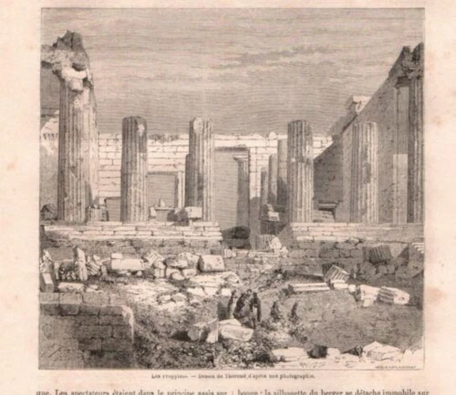 1862 Wood Engraving The Propylees Athenes