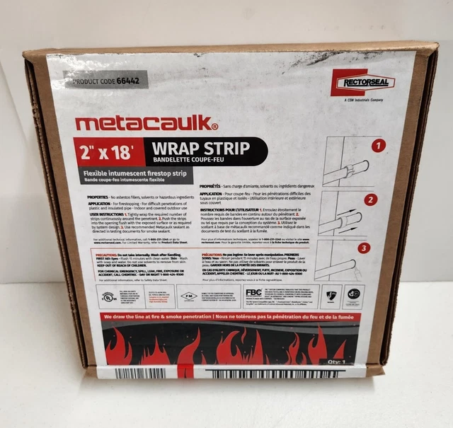 Metacaulk Wrap Strip Fire Barrier Pipe  2"x18' Fire Stop