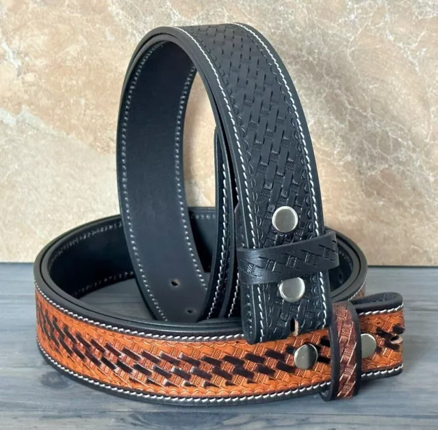 Handmade Men's Western Belt Genuine Full Grain Leather No Buckle High Quality