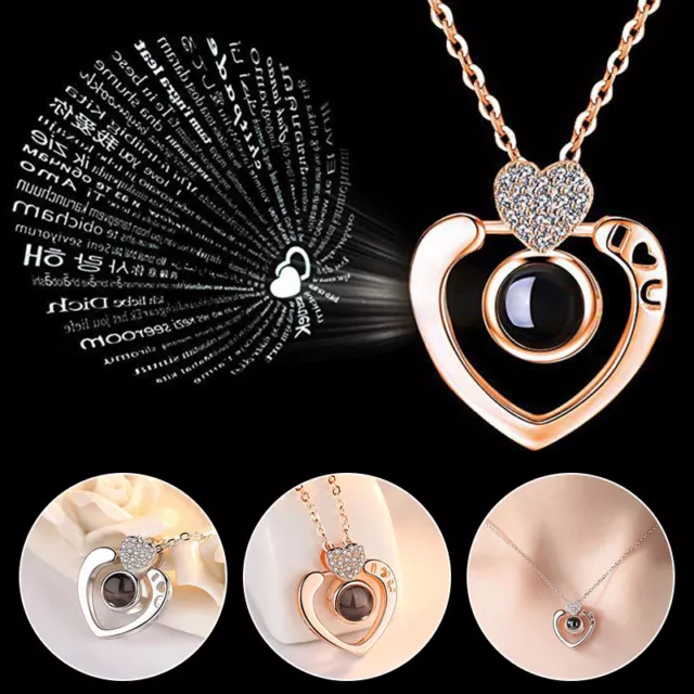 Women/Men Wedding Projection Pendant Necklace in 100 Languages I LOVE YOU Gift