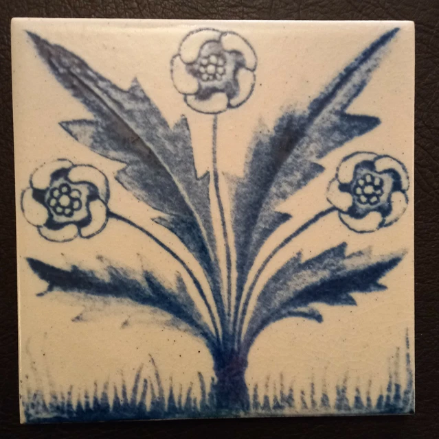 Kenneth Clark Ceramics Wm Morris repro tile "Findon Buttercup" 154 x 154 x 8mm
