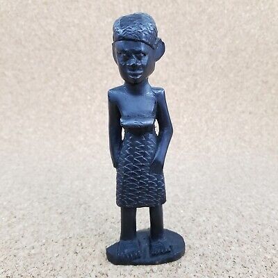 African Tribal Art Wooden Carved Sculpture Figurine Young Woman 6.25" Tall READ