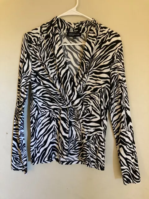 Jones New York Signature size M womens zebra print long sleeve mock wrap front