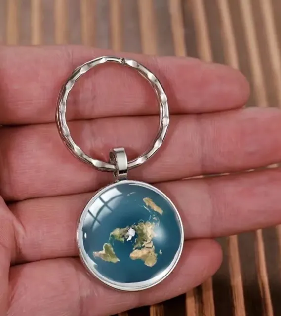 Blue Flat Earth Map Keyring Pendant World Gift Key Chain Model Gleasons
