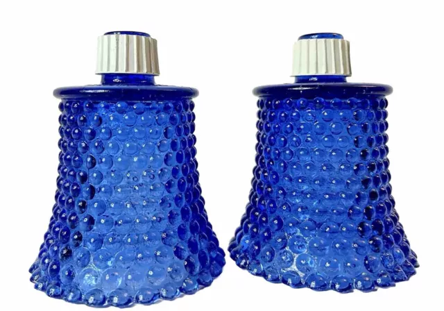 Vintage 1970's Cobalt Blue Color Glass Round Hobnail Peg Votive Candle Holder