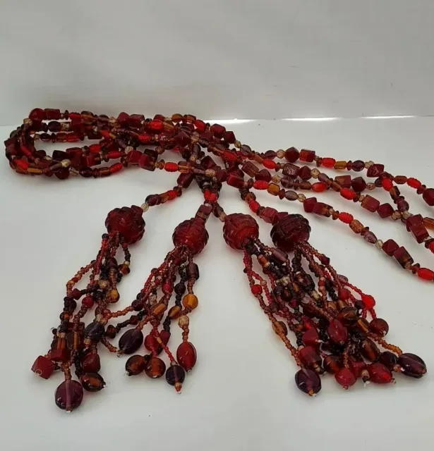 Pair Large Multi-Color Glass Beads Drapery Curtain Tie Backs 60" Long w Tassels
