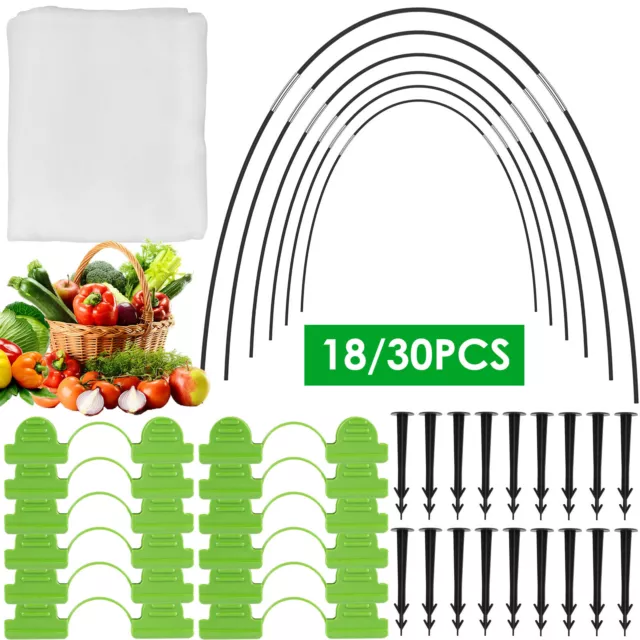 18/30Pcs Greenhouse Hoops Grow Tunnel Kit Rustproof Fiberglass Support FrameΦ