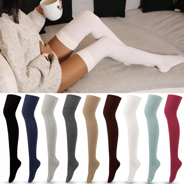 Mädchen Fall Winter Oberschenkel Hoch Overknee Strick Lange Socken Einfarbig L Ⓖ