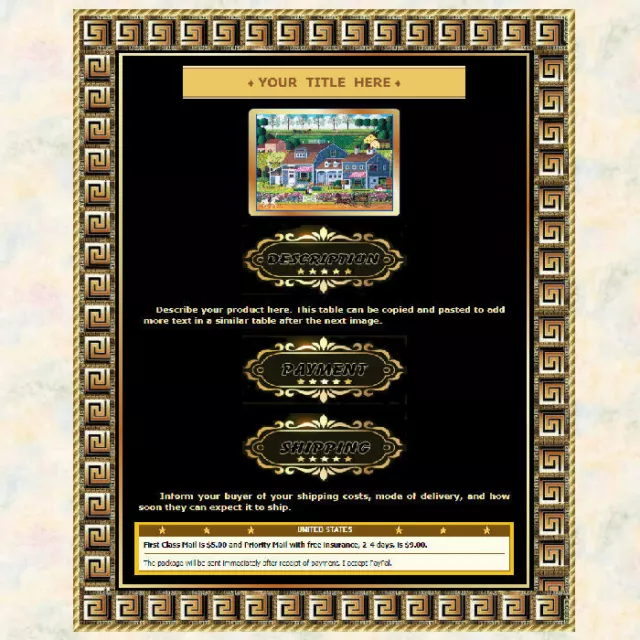 AUCTION TEMPLATE Greek Gold Border Frame Design - FREE SHIPPING