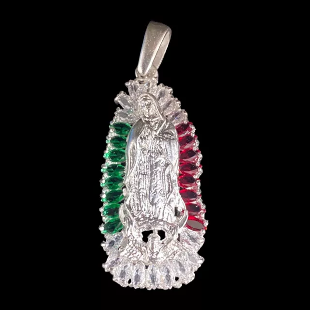 925 Sterling Silver CZ Virgin Mary Pendant  Virgen de Guadalupe Handmade Taxco
