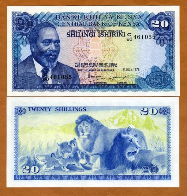 Kenya, 20 Shillings, 1978, P-17, UNC > Lions