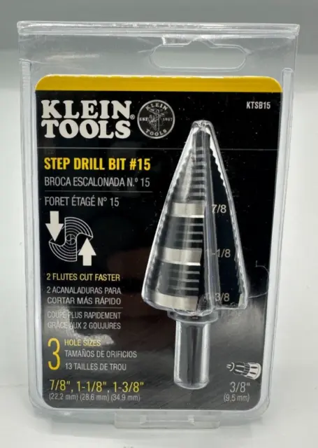 BRAND NEW!!! Klein Tools KTSB15 7/8", 1-1/8" for 1-3/8" Step Drill Bit #15
