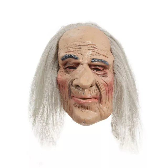 Creepy Old Man Mask Hair Grey Scary Halloween Fancy Dress Accessory