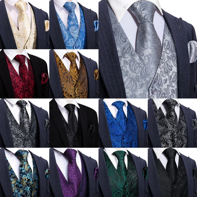 Barry Wang Mens Waistcoat Silk Paisley Floral Vest Suit Tie Set Tuxedo Gilet USA