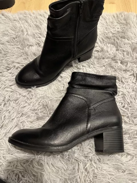 LADIES MS M S COLLECTION Black Real Leather Block Heel Boots Size