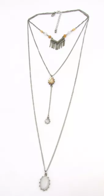 12.5" CHARMING CHARLIE Black-P Multi-strand Faux Amber/Moonstone Choker Necklace