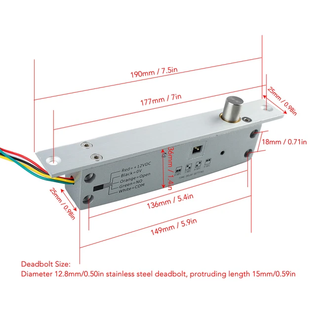 (Power Off Lock)Electric Drop Bolt Lock With Time Delay DC 12V Electronic Door