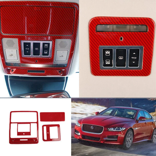 For Jaguar XE 2016-2019 Red Carbon Fiber Front Rear Reading Light Cover Trim 3PC