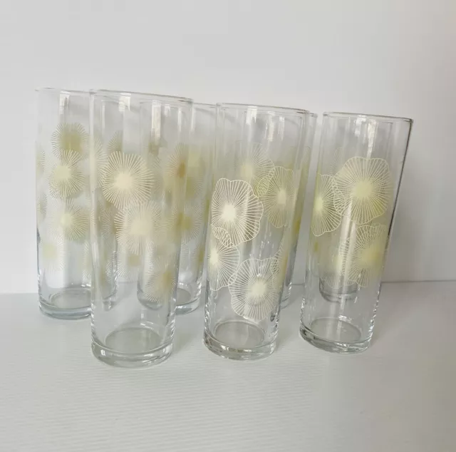 Vintage Tom Collins Ikea White Cream Flower Starburst Highball Glasses Set of 7