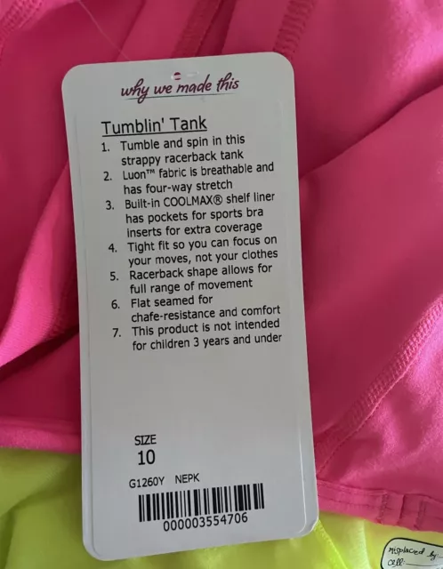 Girls Hot Pink Ivivva Tumblin' Tank Size 10 NWT 3