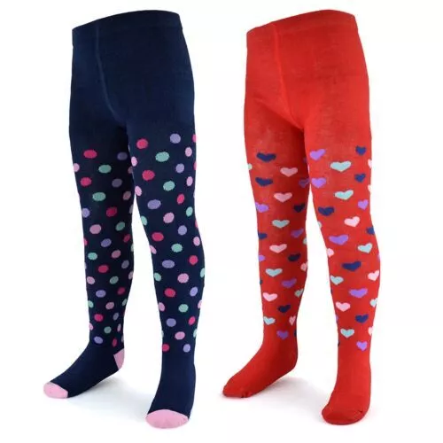 Bambine Misto Cotone Cuori & Spotty Collant Ultra-Morbido per Bambini Tigths