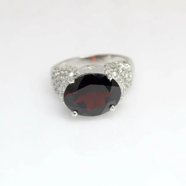 Natural Garnet Gemstone with 14K White Gold Plated Silver Ring for Men's #830