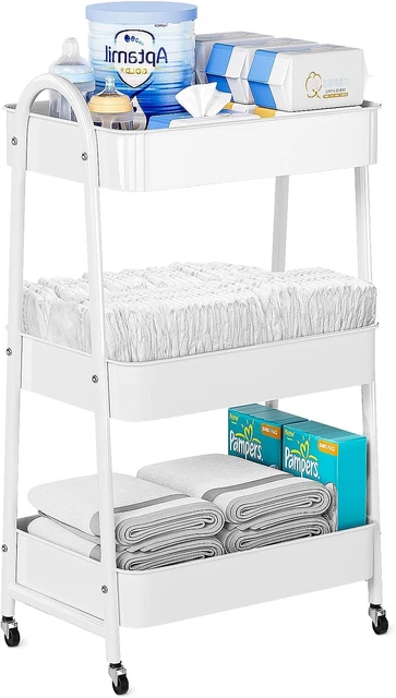 Baby Diaper Caddy Organizer | Chic Metal Utility Diaper Cart | Multifunction