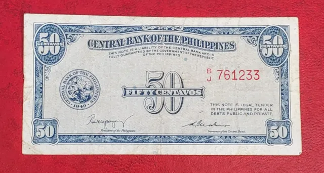 Philippines 1949 50 Centavos Pick#130B