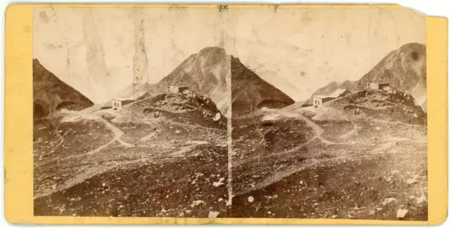STEREO France, Mountain Refuge to Identify, Pass, Summit, circa 1870 Vintage